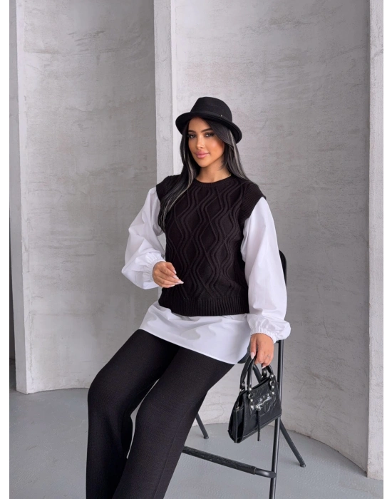 Gömlek Detay Triko Takım 1561 - Siyah