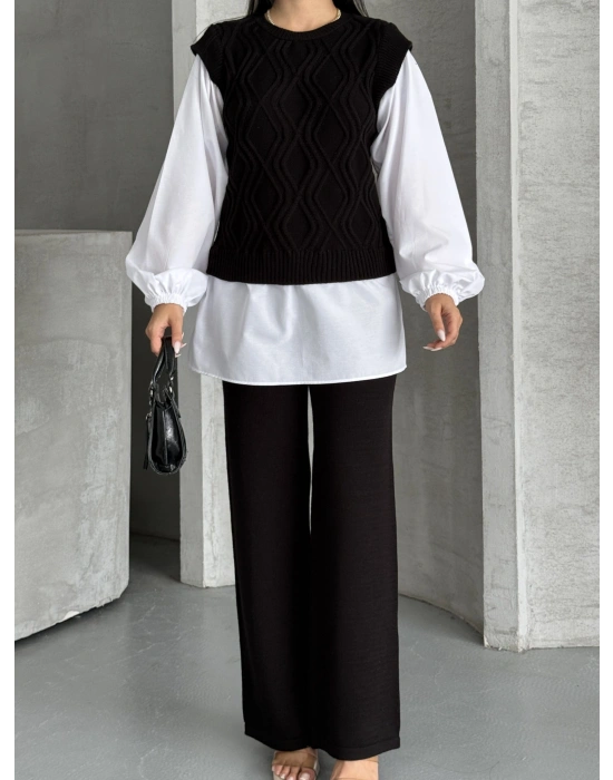 Gömlek Detay Triko Takım 1561 - Siyah