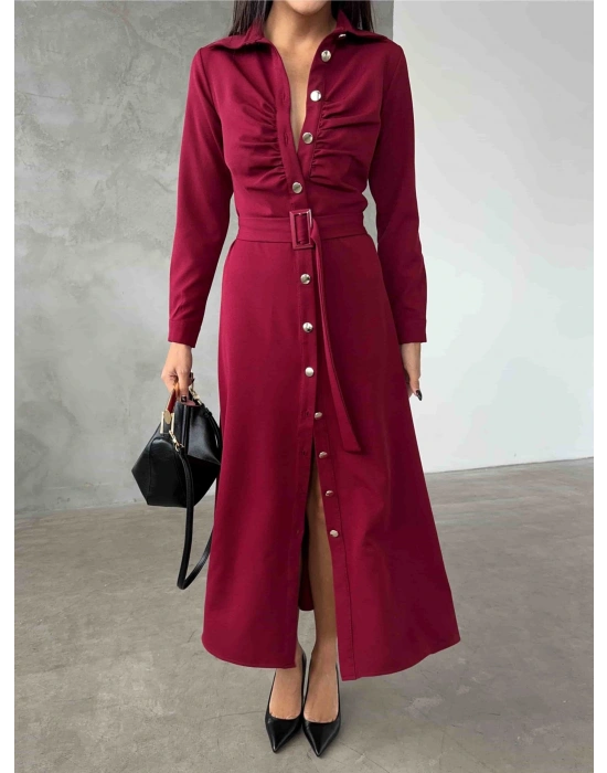 Gömlek Elbise - Bordo