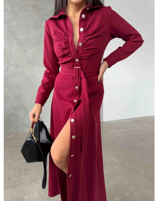 Gömlek Elbise - Bordo