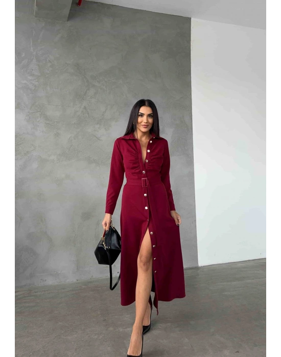 Gömlek Elbise - Bordo
