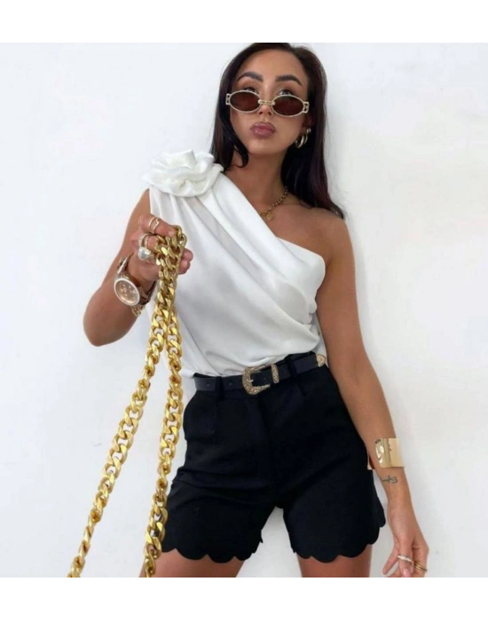 Gül Detay Bluz - 1S 2M 2L 1XL , Beyaz