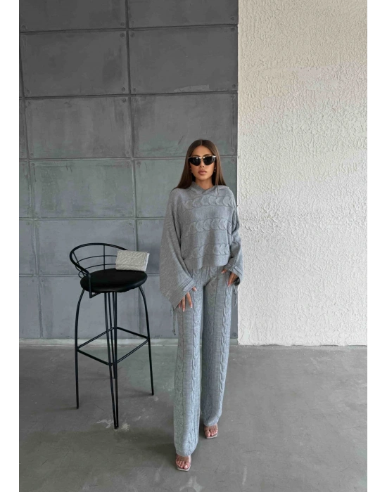 Kapişonlu Triko Takım 1509 - Gri