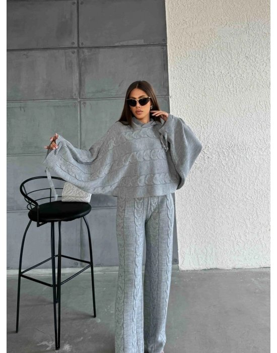 Kapişonlu Triko Takım 1509 - Gri