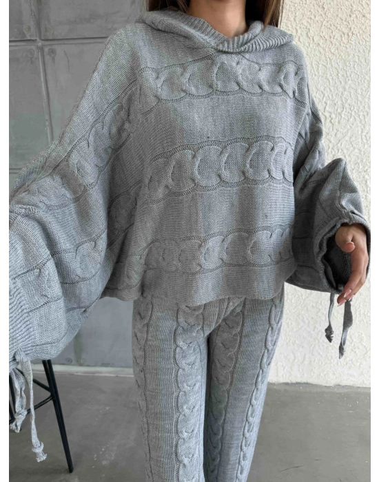 Kapişonlu Triko Takım 1509 - Gri