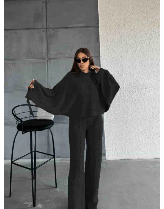 Kapişonlu Triko Takım 1509 - Siyah