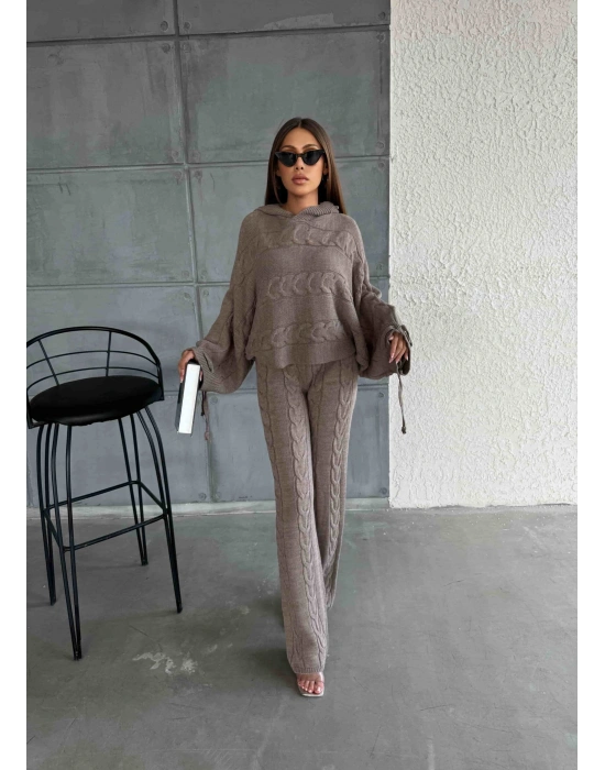 Kapişonlu Triko Takım 1509 - Vizon