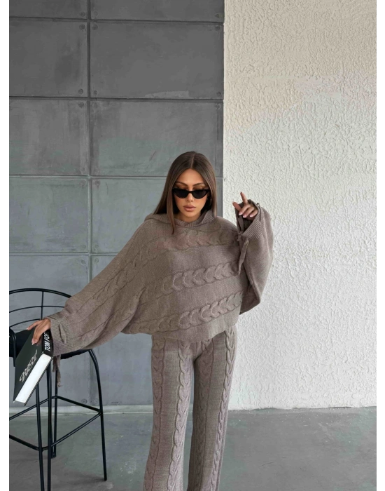 Kapişonlu Triko Takım 1509 - Vizon