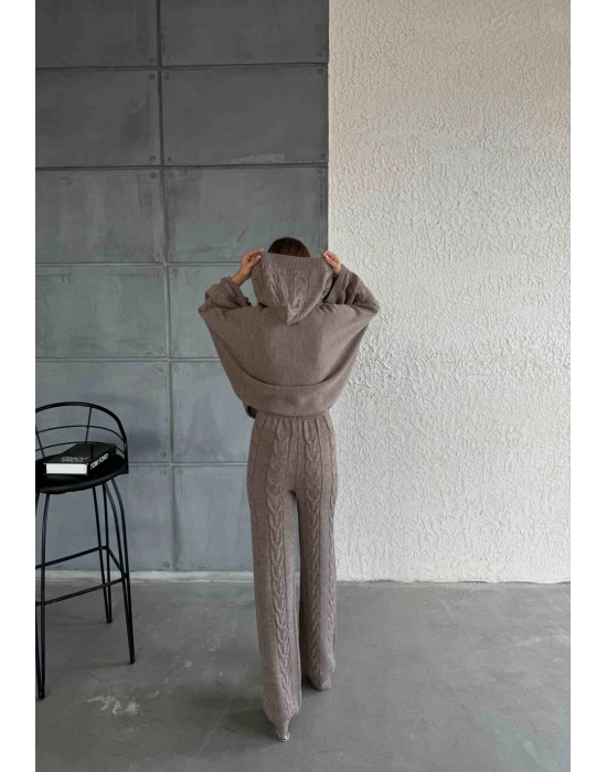 Kapişonlu Triko Takım 1509 - Vizon