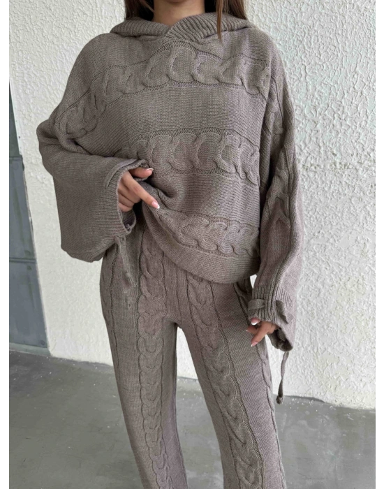 Kapişonlu Triko Takım 1509 - Vizon