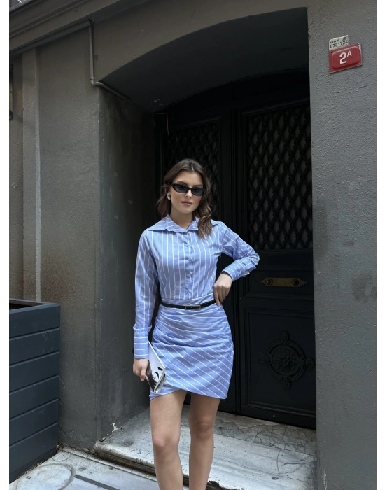 Kemerli Elbise - Mavi