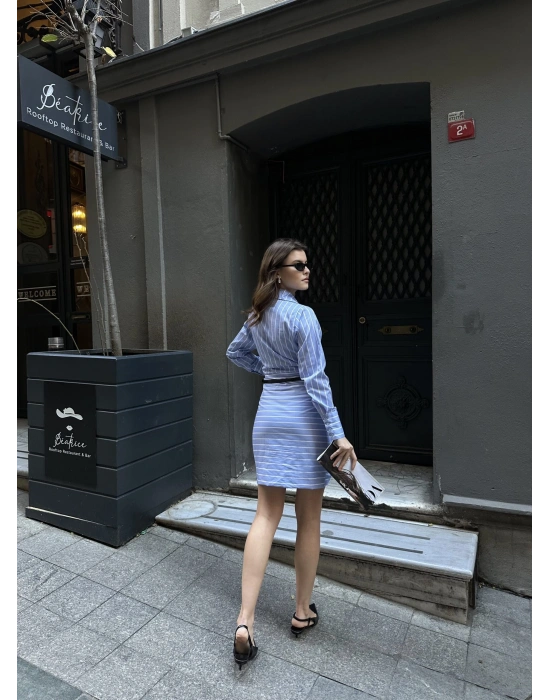 Kemerli Elbise - Mavi