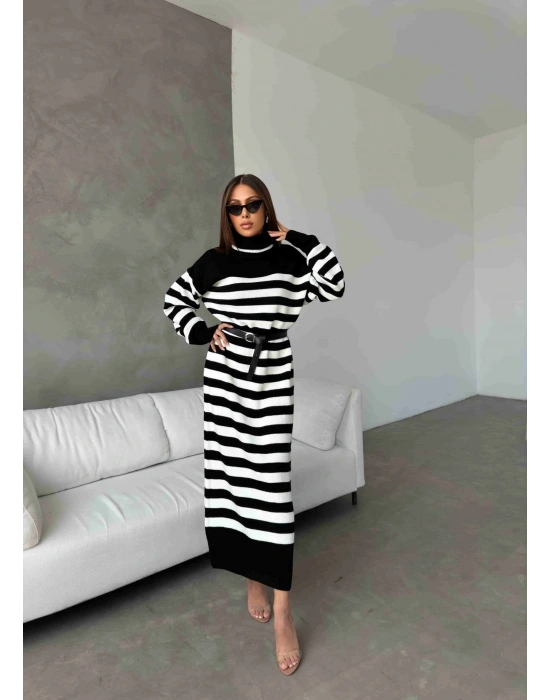 Kemerli Triko Elbise 1017 - Siyah