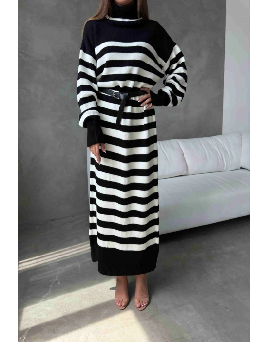 Kemerli Triko Elbise 1017 - Siyah