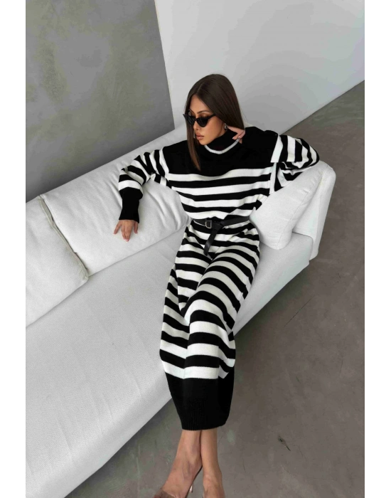 Kemerli Triko Elbise 1017 - Siyah