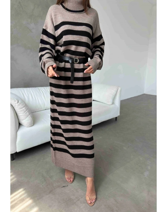 Kemerli Triko Elbise 1017 - Vizon