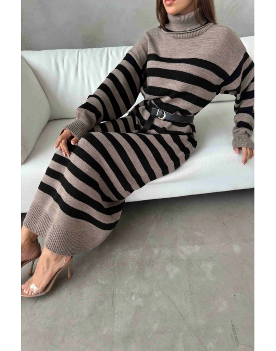 Kemerli Triko Elbise 1017 - Vizon