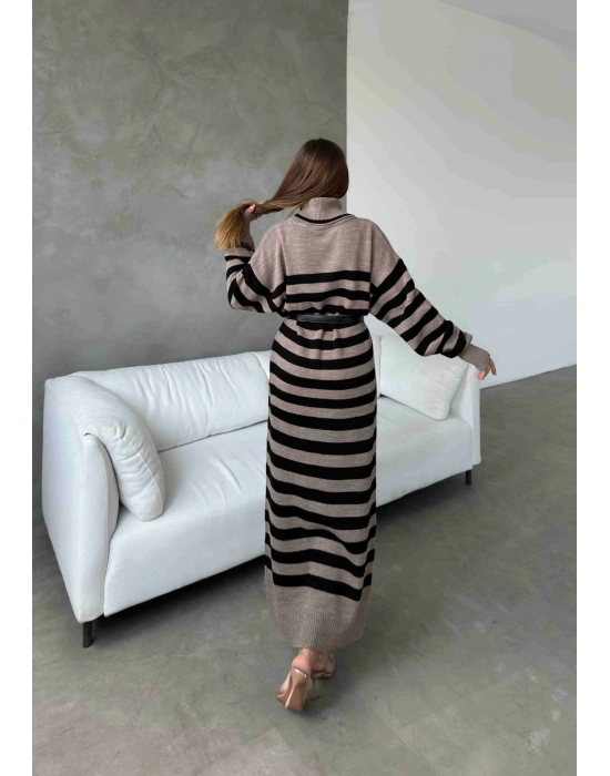 Kemerli Triko Elbise 1017 - Vizon