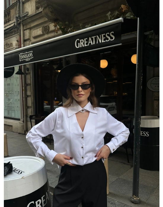 Kraliçe Yaka Gömlek 2500 - Beyaz