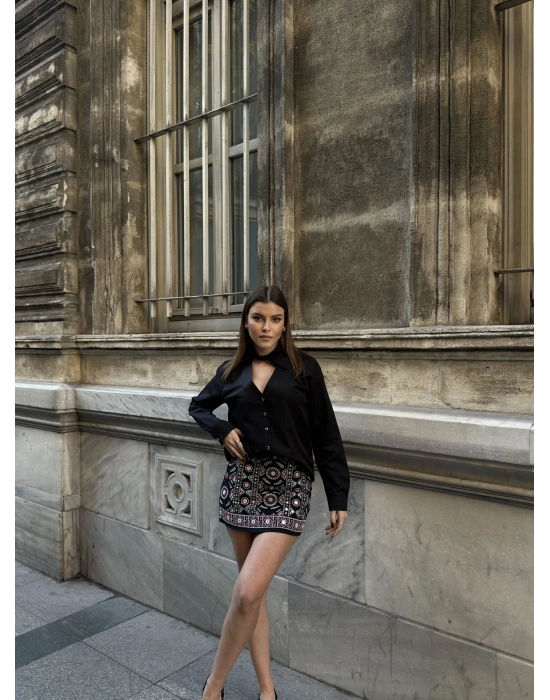 Kraliçe Yaka Gömlek 2500 - Siyah