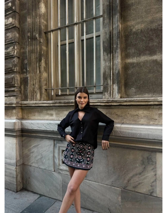 Kraliçe Yaka Gömlek 2500 - Siyah