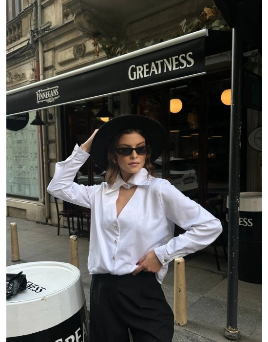 Kraliçe Yaka Gömlek - Beyaz