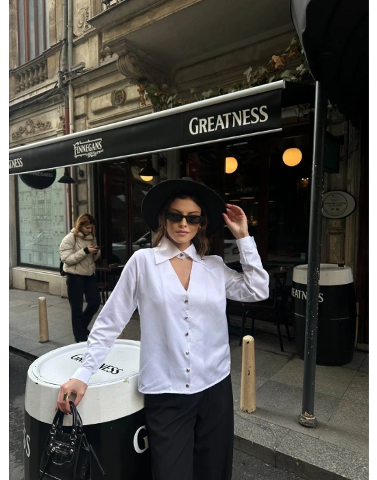 Kraliçe Yaka Gömlek - Beyaz