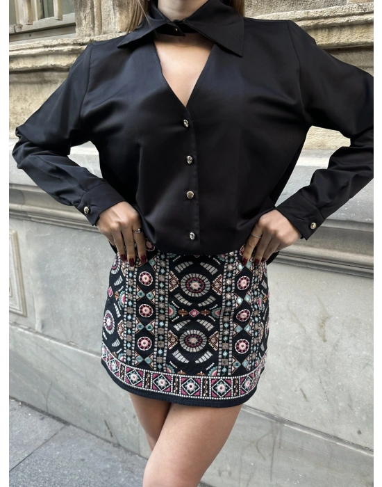 Kraliçe Yaka Gömlek - Siyah