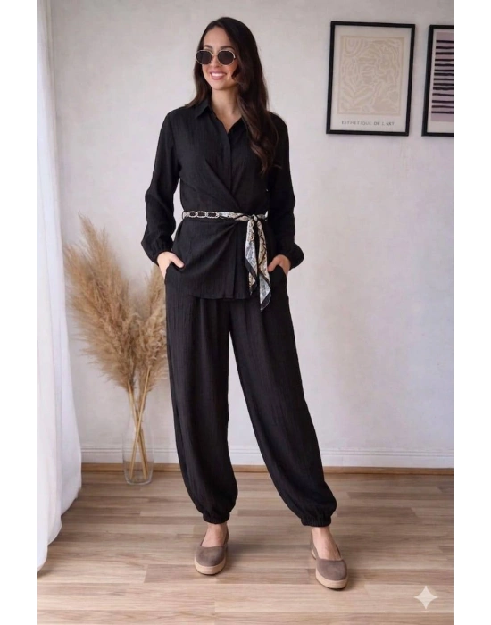 Kuşak Detay Takım - Siyah