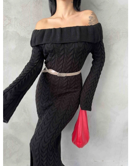 Madanno Yaka Triko Elbise 1515 - Siyah