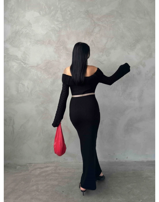 Madanno Yaka Triko Elbise 1515 - Siyah