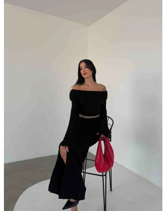 Madanno Yaka Triko Elbise 1515 - Siyah