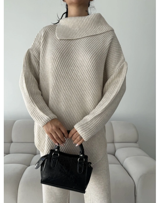 Mektup Yaka Triko Takım 1555 - Bej