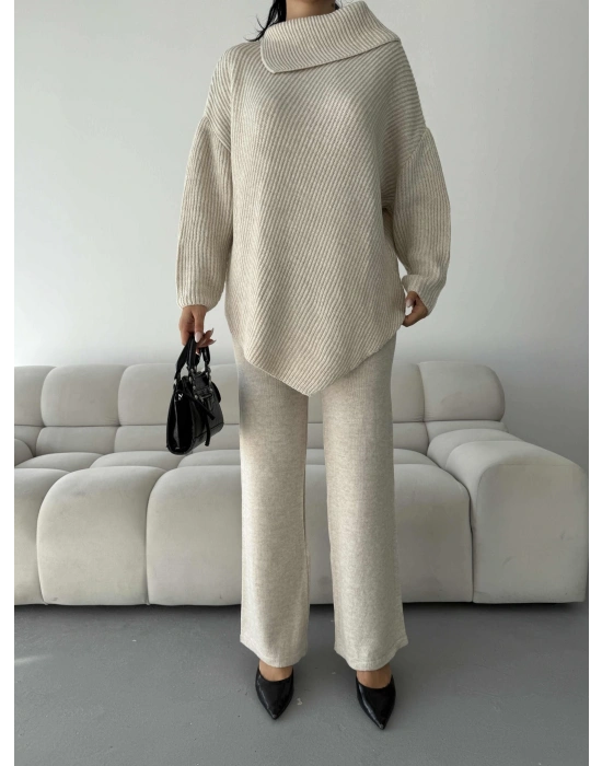 Mektup Yaka Triko Takım 1555 - Bej