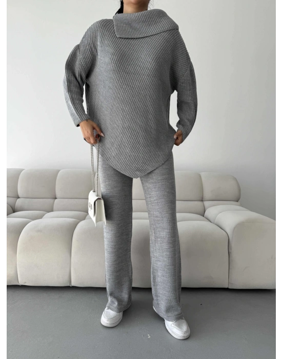 Mektup Yaka Triko Takım 1555 - Gri