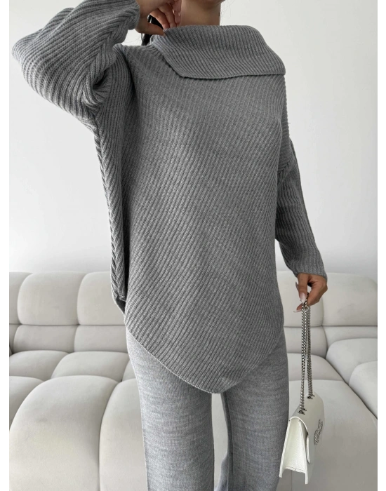 Mektup Yaka Triko Takım 1555 - Gri