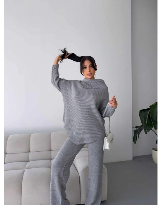 Mektup Yaka Triko Takım 1555 - Gri