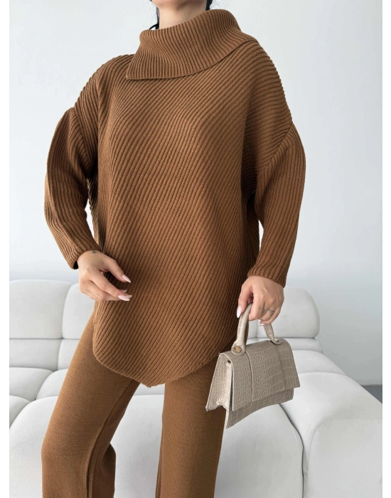 Mektup Yaka Triko Takım 1555 - Kahverengi