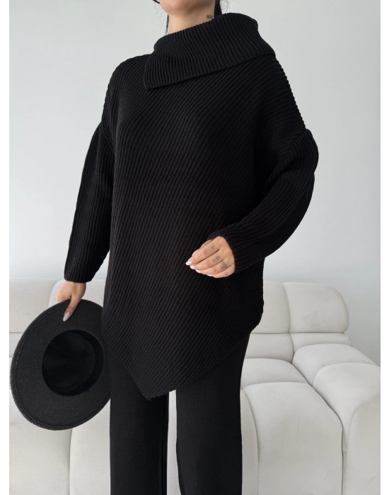 Mektup Yaka Triko Takım 1555 - Siyah