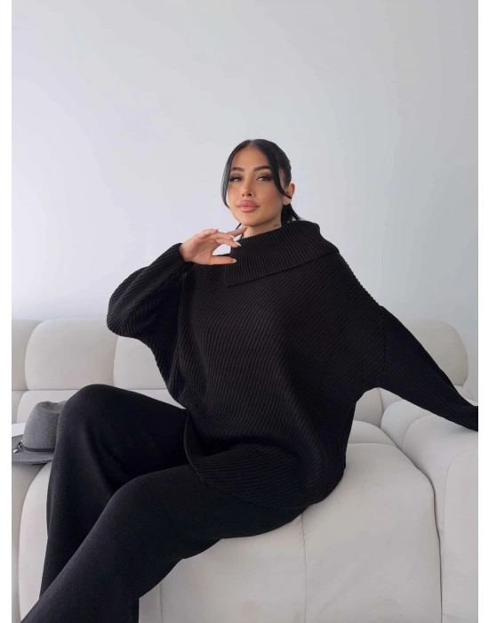 Mektup Yaka Triko Takım 1555 - Siyah