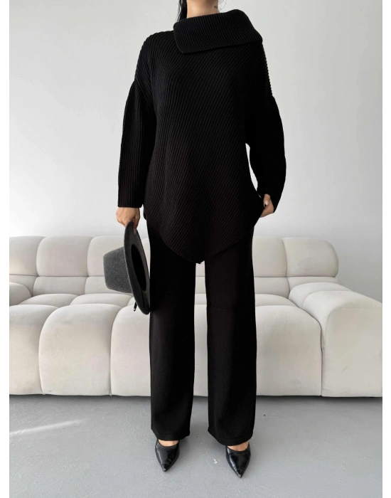 Mektup Yaka Triko Takım 1555 - Siyah