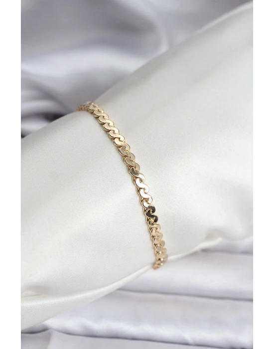 MuI MuI 14K Gold Renk Kaplama Ezme Yılan Zincir Model CM Kadın Bileklik