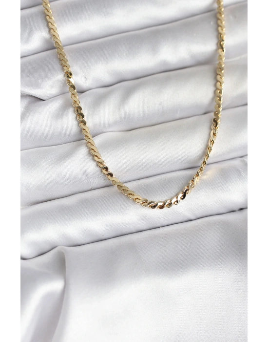 MuI MuI 14K Gold Renk Kaplama Ezme Yılan Zincir Model CM Kadın Kolye