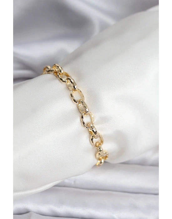 MuI MuI 14K Gold Renk Kaplama Lazerli Zincir Model CM Kadın Bileklik