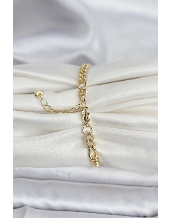 MuI MuI 14K Gold Renk Kaplama Lazerli Zincir Model CM Kadın Bileklik