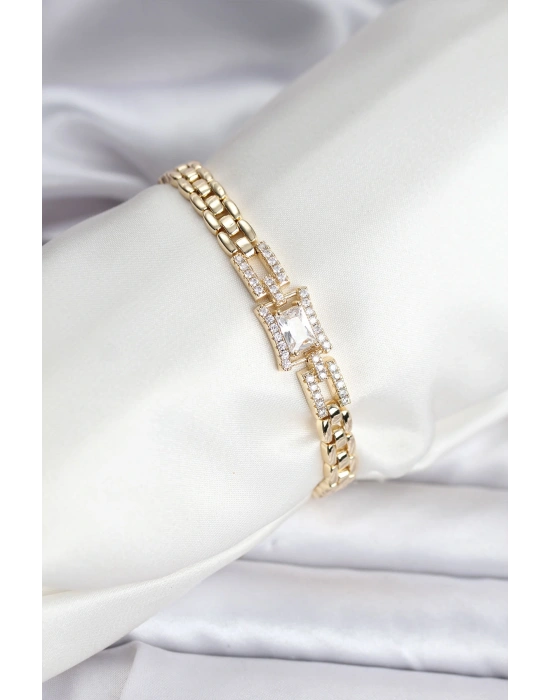 MuI MuI 14K Gold Renk Kaplama Zirkon Kare Taşlı CM Kadın Bileklik