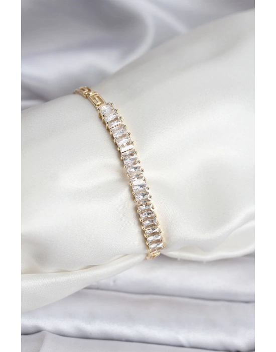 MuI MuI 14K Gold Renk Kaplama Zirkon Taşlı Baget Model CM Kadın Bileklik