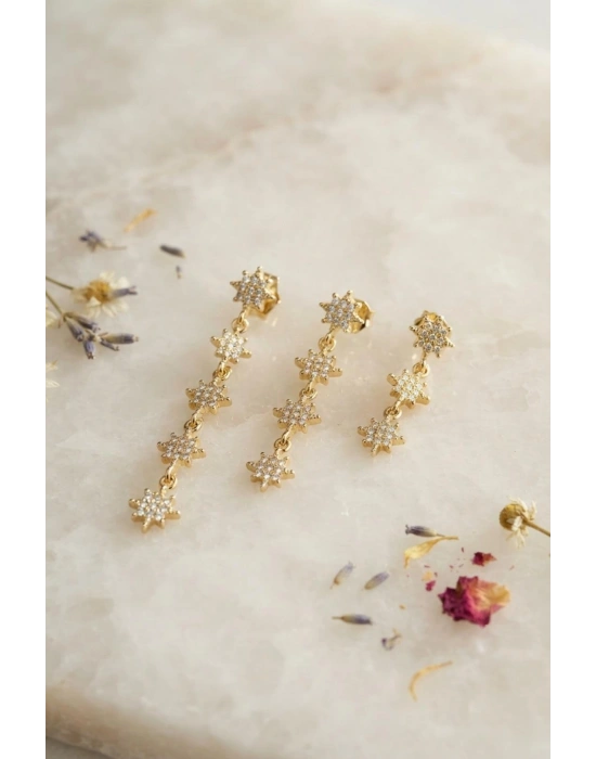 MuI MuI 3 lü Set Küpe Gold Renk Kutup Yıldızı Detaylı