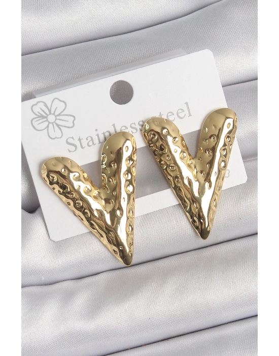 MuI MuI 316 Çelik Gold Renk İşlemeli Kalp Model Kadın Küpe