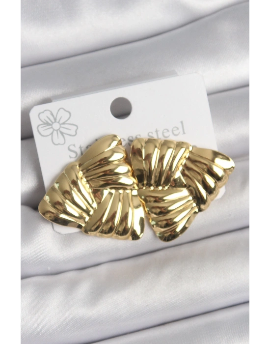 MuI MuI 316 Çelik Gold Renk İşlemeli Üçgen Model Kadın Küpe